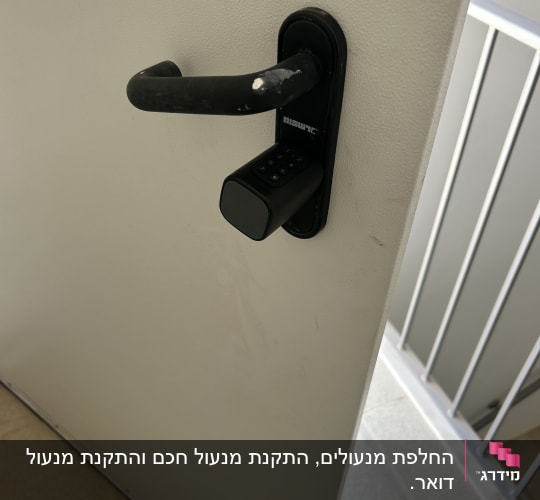 מנעול חכם דיגיטלי עם מקלדת קודן שהותקן על דלת